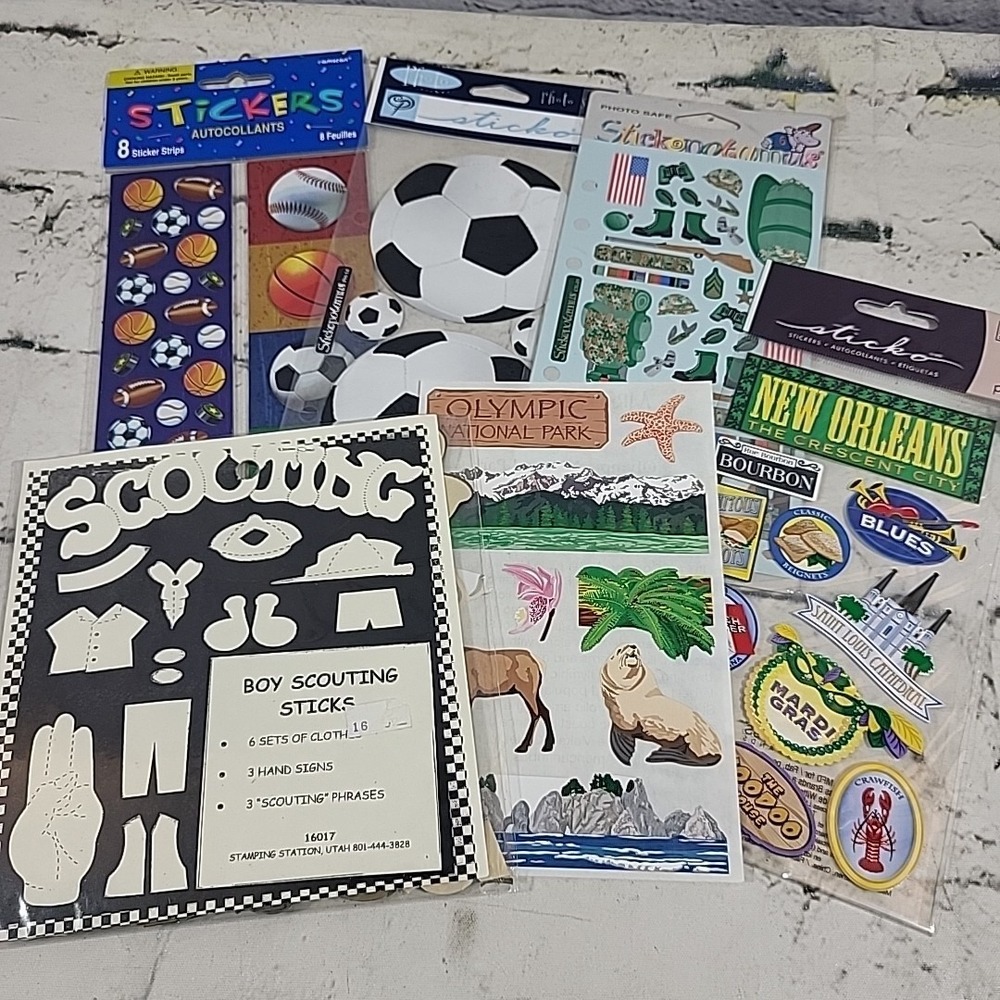 Scrapbooking Stickers Autocollants Lot Sports Army Boy Scouting Travel